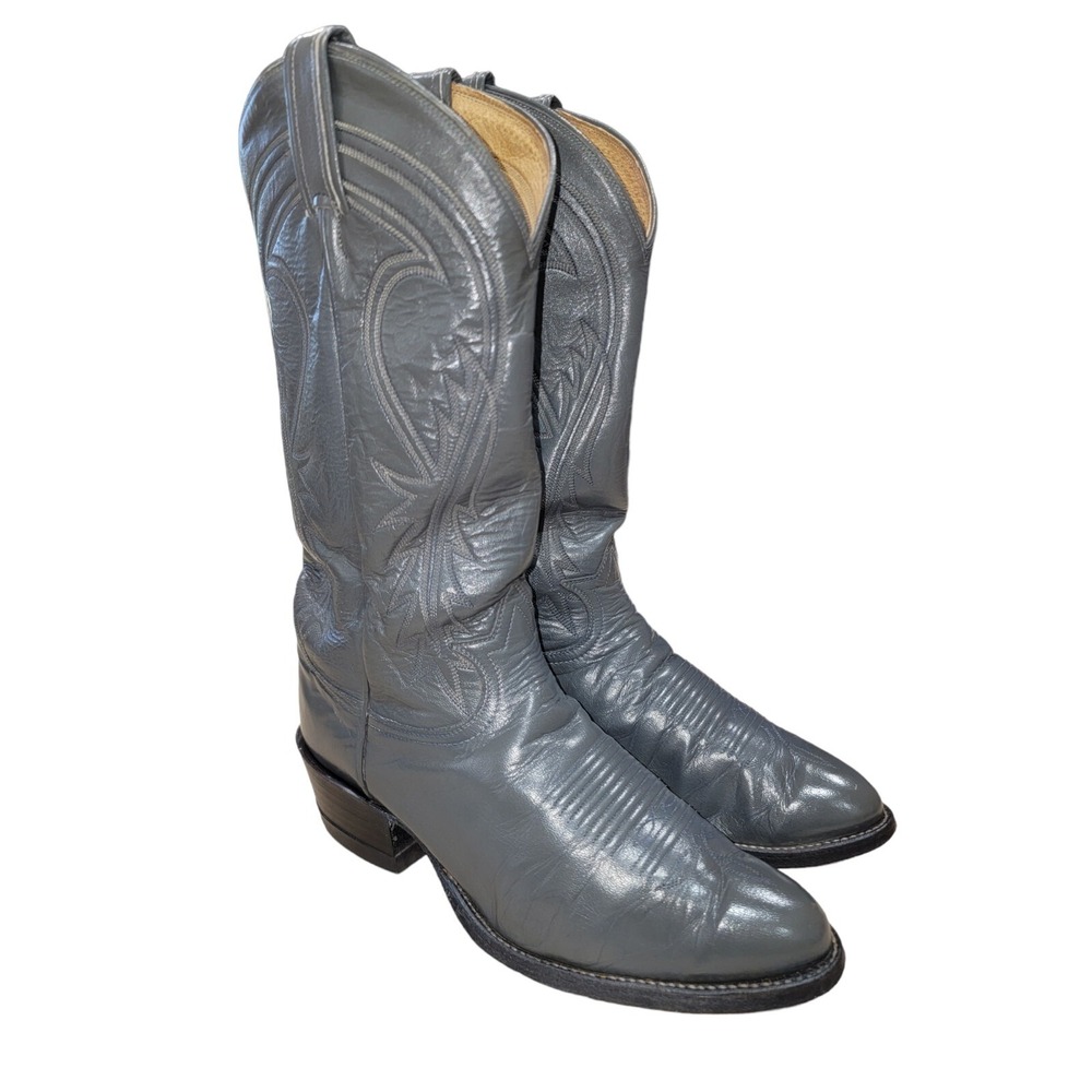 Tony Lama Men's Gray Leather Design Stitching Western‎ Cowboy Boots Size 8 D